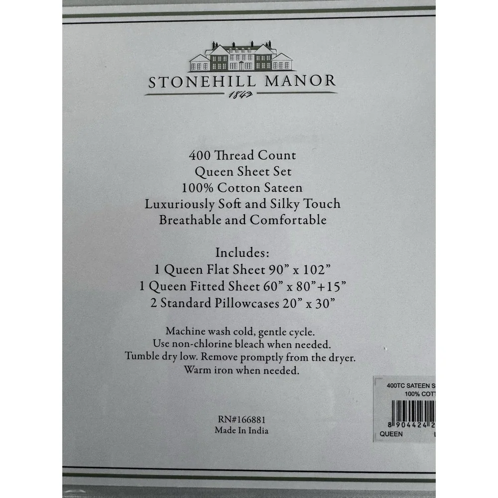 Stonehill Manor Light Grey Sateen Sheet Set Queen 400 Thread Count Cotton Luxury